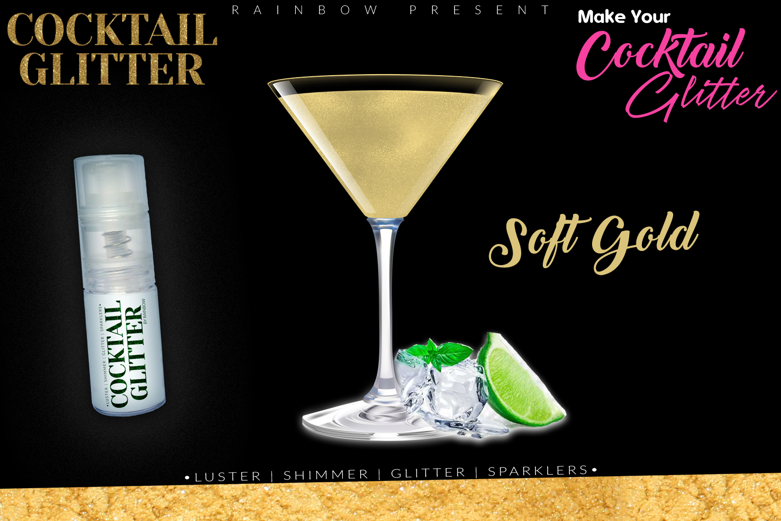 Glitzy Cocktail Glitter and Sparkling Effect | Edible | Soft Gold
